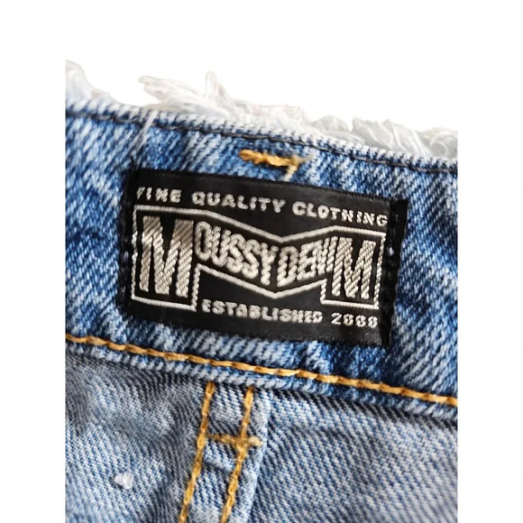 MOUSSY VINTAGE Distressed Frayed Denim Shorts Blue Size 3 - Picture 3 of 5